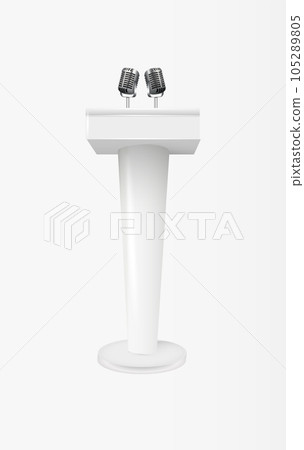 Podium tribune with microphones isolated on transparent background. Design rostrum stands. Abstract concept graphic element for business presentation, conference. Vector Podium tribune with microphones isolated on transparent background. Design rostrum stands. Abstract concept graphic element for business presentation, conference. Vector 105289805
