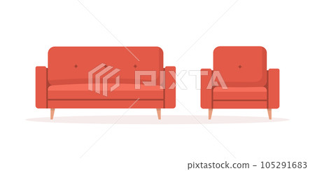 Cozy home interior design concept. Interior furniture. Sofa and armchair set. Vector illustration in flat style Cozy home interior design concept. Interior furniture. Sofa and armchair set. Vector illustration in flat style 105291683