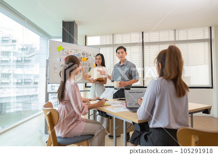 ux developer and ui designer presenting and testing mobile app interface designin meeting 105291918