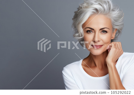 Beautiful mid aged gorgeous mature woman. Healthy face skin care beauty skincare cosmetic with copy space. Beautiful mid aged gorgeous mature woman. Healthy face skin care beauty skincare cosmetic with copy space. 105292022