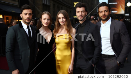 Stars in gorgeous evening gowns arrive in the red carpet for the festive awards ceremony. 105292030