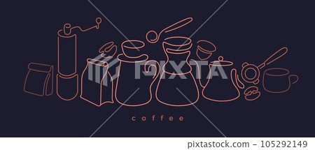 Coffee line art design Cup, beans Abstract border Coffee line art design Cup, beans Abstract border 105292149