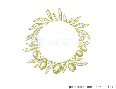 Olive circle pattern. Green branch, texture leaves Olive circle pattern. Green branch, texture leaves 105292174