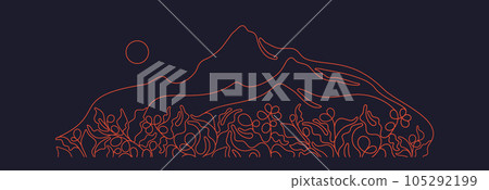 Coffee plantation and mountain. Vector line sketch 105292199