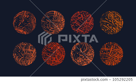 Wood texture circles set. Vector abstract planets Wood texture circles set. Vector abstract planets 105292205