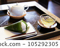 Cold tea and Japanese sweets table photo 105292305