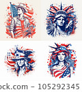 American 4th of July decorations, liberty statue and American flags 105292345