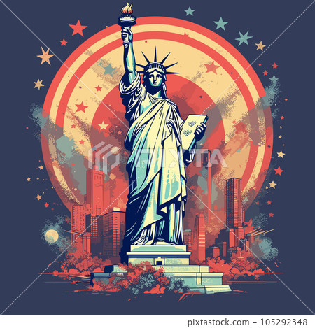 American 4th of July decorations, liberty statue and American flags American 4th of July decorations, liberty statue and American flags 105292348