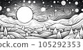 black and white line art of night land scape 105292353