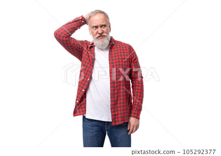 mature handsome gray-haired man with beard 105292377