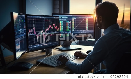 Businessman fund manager trading stock market indicators for best investment strategy, financial data and charts. 105292504