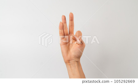 Sign language of the deaf and dumb people, English letter f Sign language of the deaf and dumb people, English letter f 105292669