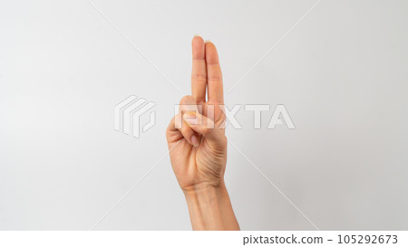 Sign language of the deaf and dumb people, English letter u Sign language of the deaf and dumb people, English letter u 105292673