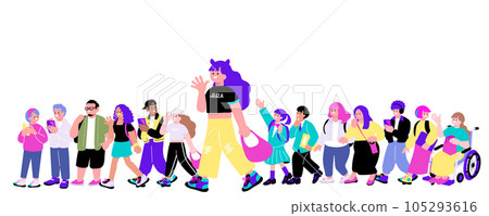 一群多元文化人士想像跨國社會和多樣性的插圖 105293616