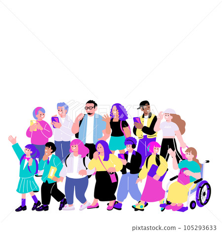 一群多元文化人士想像跨國社會和多樣性的插圖 105293633