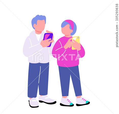 一對年長夫婦使用智能手機的插圖 一對年長夫婦使用智能手機的插圖 105293638