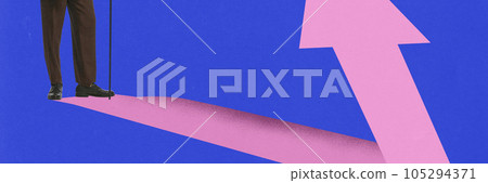 Contemporary collage. Feets at start of drawing way which lead to success. 105294371