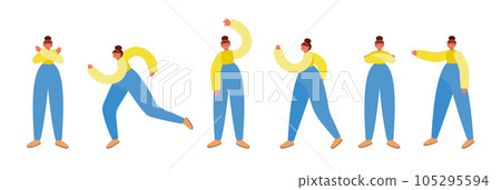 Set of female in 6 different standing poses, distorted proportions. Set of female in 6 different standing poses, distorted proportions. 105295594
