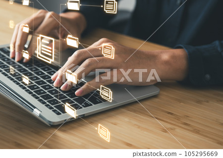 IT engineer working with big data for searching and managing files.data informationtechnology, document management system concept. IT engineer working with big data for searching and managing files.data informationtechnology, document management system concept. 105295669