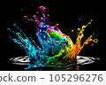 Colorful water  droplets and splashes on black background.. Generative AI. 105296276