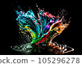 Colorful water  droplets and splashes on black background.. Generative AI. 105296278