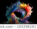 Colorful water  droplets and splashes on black background.. Generative AI. 105296281