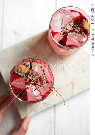 Refreshing cold summer drink,Pink Rose cocktail or mocktail 105296869