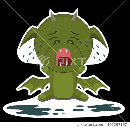 Vector illustration sticker emission. Green dragon sticker. An upset dragon 105297167