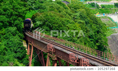 Scenery of the trolley train crossing the iron bridge "Opening of all lines and resumption of operation" (taken from around Tateno Station and Tateno Dam) 105297168