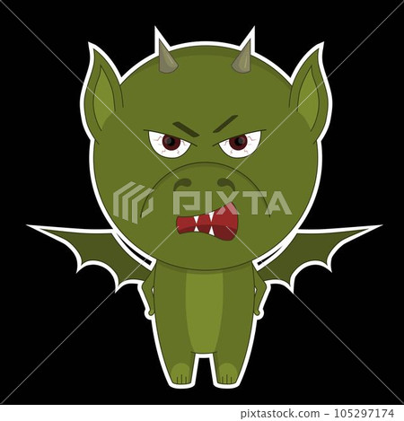 Vector illustration of a green dragon. Angry dragon sticker. Dragon emotion 105297174