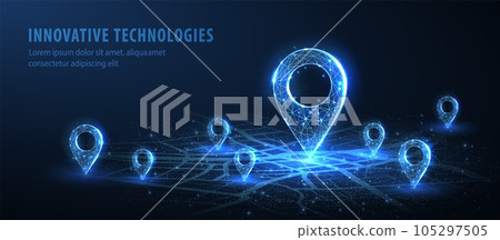 One abstract pin icon on the city map. 105297505