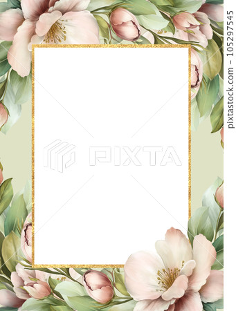 Square floral frame with delicate flowers, background for wedding invites, greetings, wallpapers. 105297545