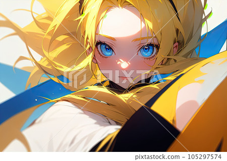 blonde anime girl portrait dolphin illustration generative ai 105297574