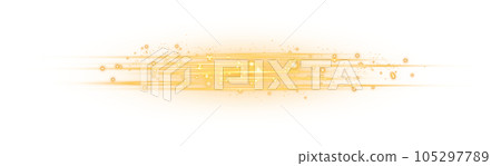 Yellow horizontal lens flares. Laser beams, horizontal light rays. Beautiful light flares. Glowing streaks on transparent background. PNG. 105297789
