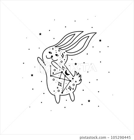 Mystical rabbit with moon and stars. Mystic, alchemy, occult concept. 105298445
