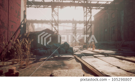 Large crumbling abandoned factory in Detroit 105298807
