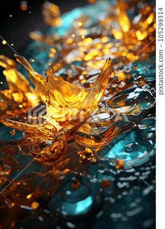 Powder neon lights teal gold abstract splashes background. Generative AI 105299314