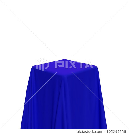 Blue fabric covering a cube or rectangular shape 105299336