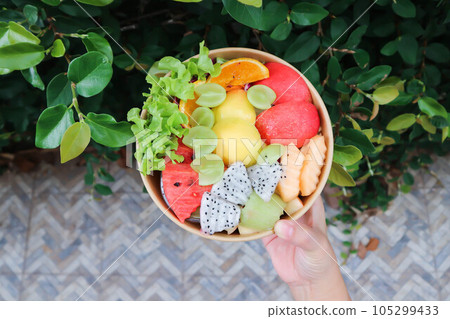 fruit and vegetable salad or apple, dragon fruit and lettuce salad fruit and vegetable salad or apple, dragon fruit and lettuce salad 105299433