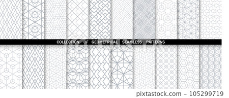 Geometric set of seamless gray and white patterns. Simpless vector graphics. Geometric set of seamless gray and white patterns. Simpless vector graphics. 105299719