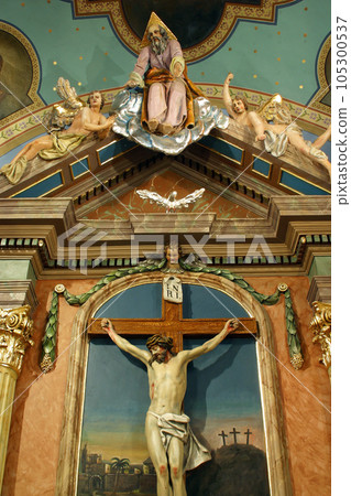 Crucifixion, altarpiece in the Parish Church of the Holy Cross in Zacretje, Croatia 105300537