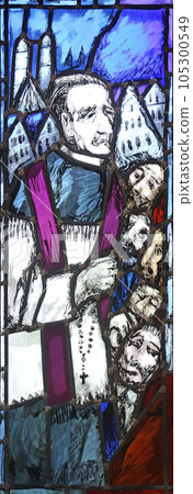 Father Rupert Mayer, stained glass window by Sieger Koder in St. John church in Piflas, Germany Father Rupert Mayer, stained glass window by Sieger Koder in St. John church in Piflas, Germany 105300549