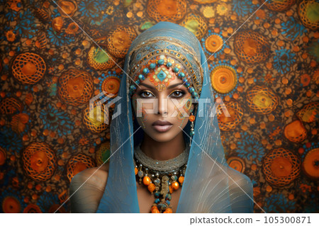 Beautiful Indian woman model in traditional ethnic closing front view portrait. Generative AI 105300871