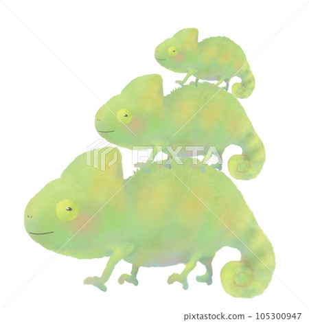 三隻可愛的綠色變色龍的插圖 三隻可愛的綠色變色龍的插圖 105300947