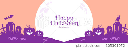 Halloween simple banner background Pumpkin and moon silhouette (pink) 105301052