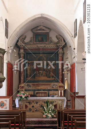 Main altar in the Church of All Saints in Blato, Korcula island, Croatia Main altar in the Church of All Saints in Blato, Korcula island, Croatia 105301218