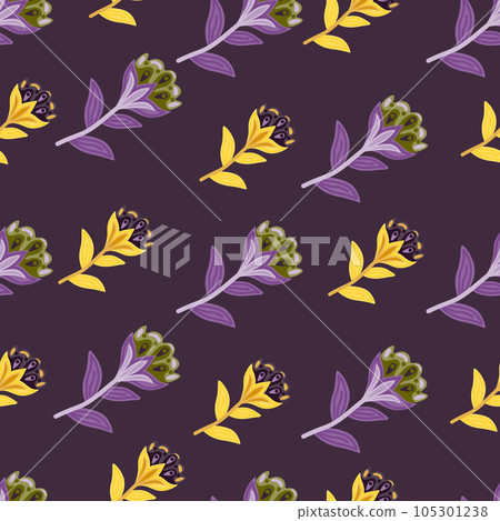 Creative flower stylized seamless pattern. Hand drawn botanical illustration. Abstract floral wallpaper. 105301238