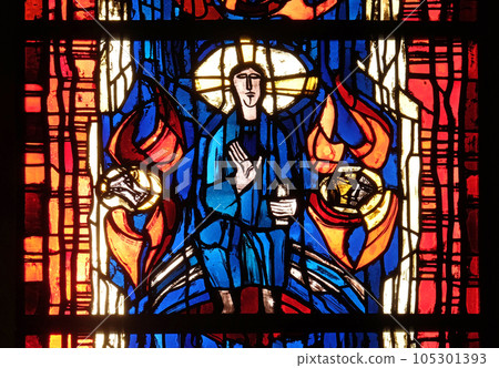 Stained glass window in the parish church of St. Stephen in Wasseralfingen, Germany Stained glass window in the parish church of St. Stephen in Wasseralfingen, Germany 105301393