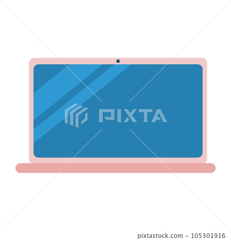 Open laptop with empty screen, front view, flat vector Open laptop with empty screen, front view, flat vector 105301916
