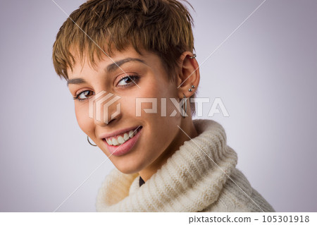 Hispanic ethnic young beautiful woman happy people looking at camera. actress and dancer headshot 105301918